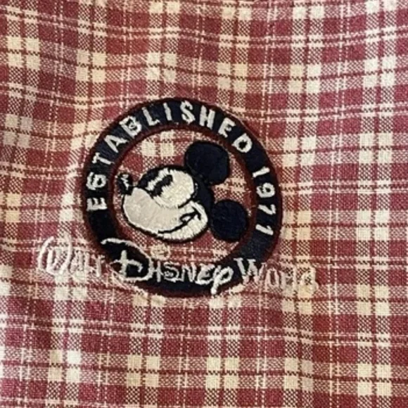 Disney Parks Mickey Mouse Red Plaid Flannel Shirt Dadcore Lumberjack Retro XL - Picture 9 of 9